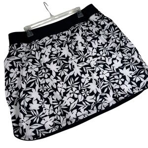 Lands End NWOT Womens Quick Dry BoardSkort Black White Floral Swim Skirt Size 18